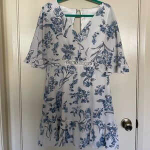 Blue and White Floral Cape Dress